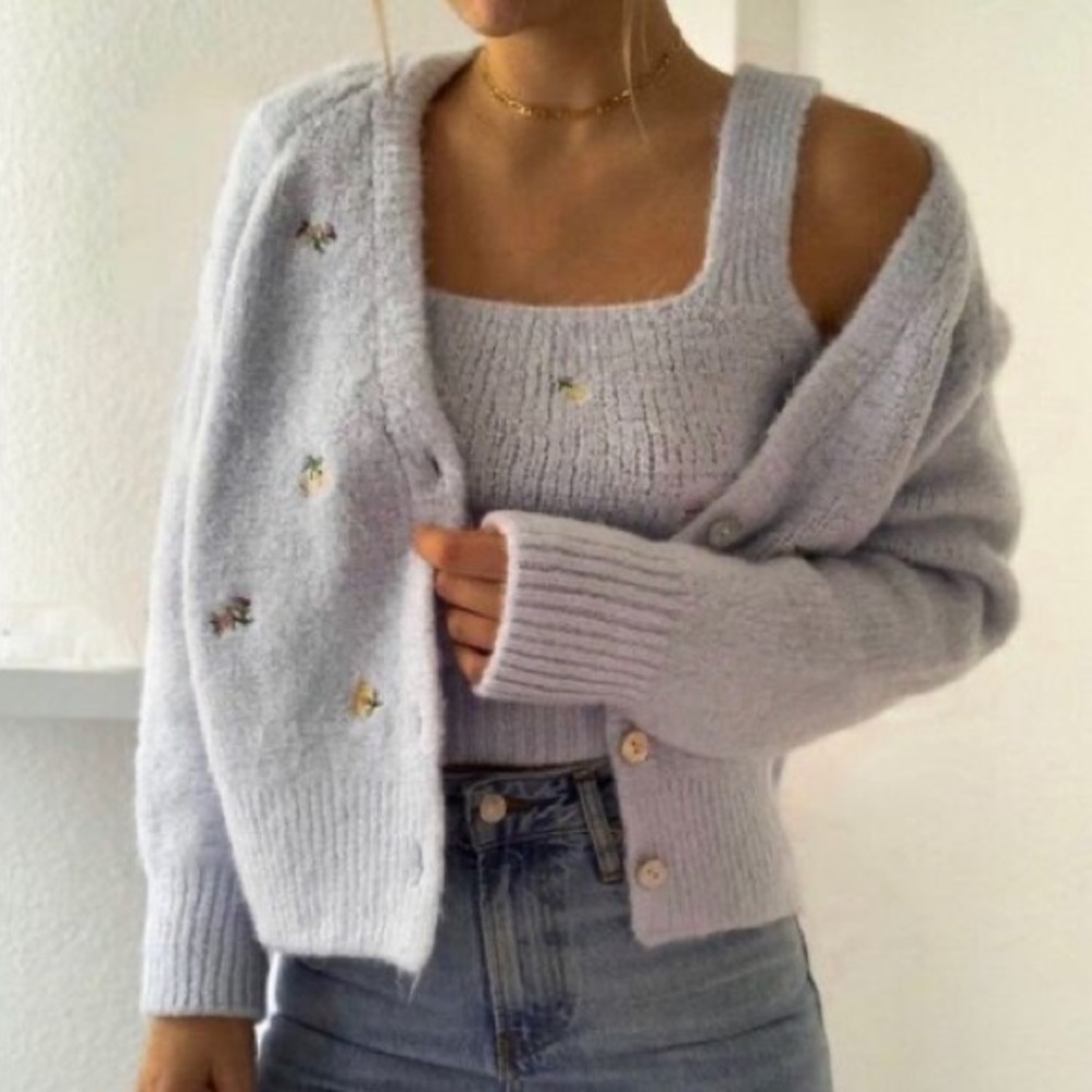 Zara Sweater Tank Cardigan Set